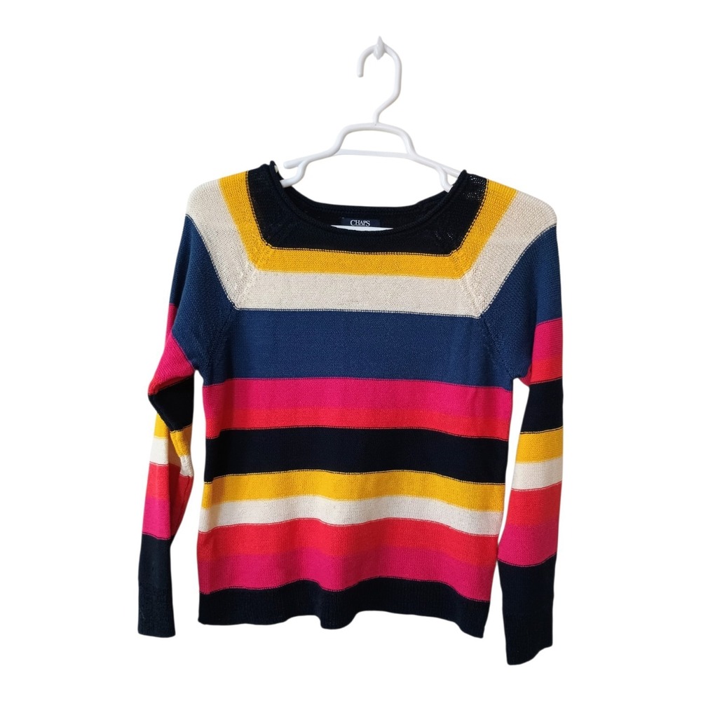 CHAPS Women's Large Sweater  Multicolor Stripe Long Sleeve Round Neck Pullover